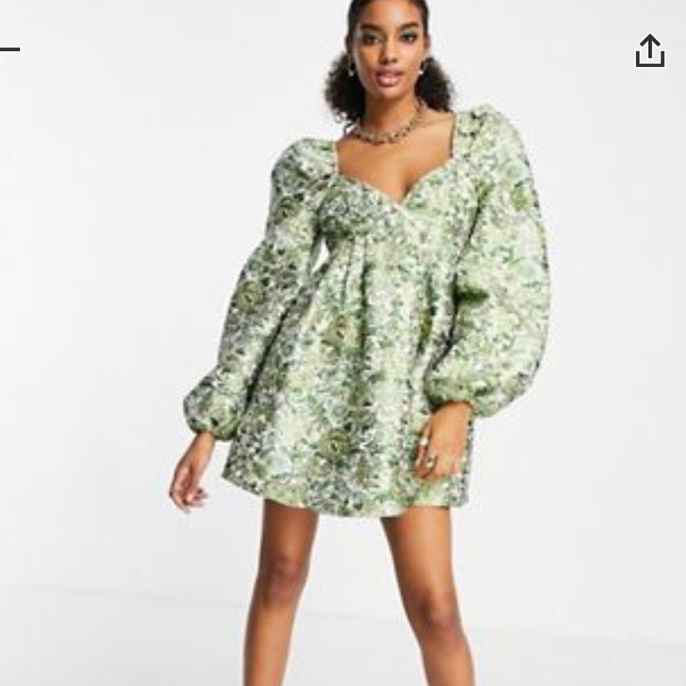 Jacquard puff sleeve dress